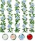 5Pcs 32.5FT Blue Rose Garland Fake Flower Vines Faux Artificial Floral Garland Hanging Rose Ivy for Wedding Arch Garden Ceremony Background Valentine's Day Outdoor Wall Decor